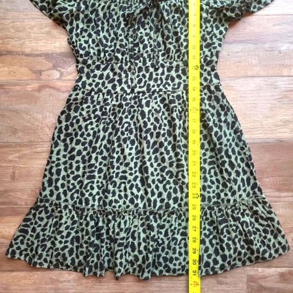 Francesca's Green & Black Animal Print Short Sleeve A-Line Dress - Picture 12 of 12